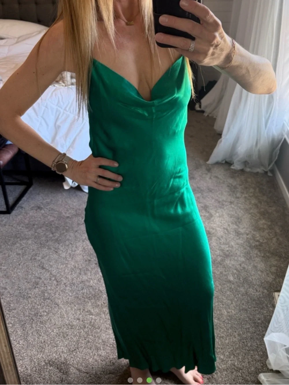 Rat & Boa Emerald Green Satin Slip Midi Dress Cowl Neck Open Back Wedding Guest - Picture 5 of 9